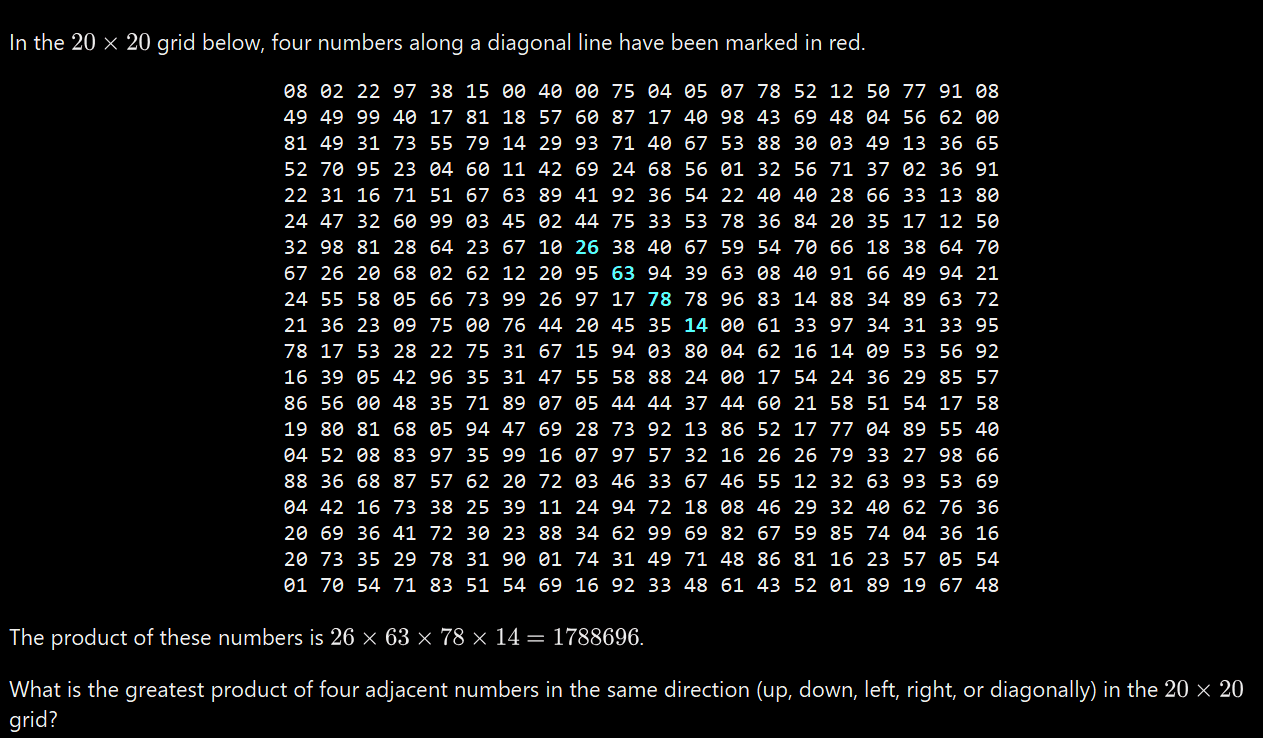 projecteuler p11 (dark)