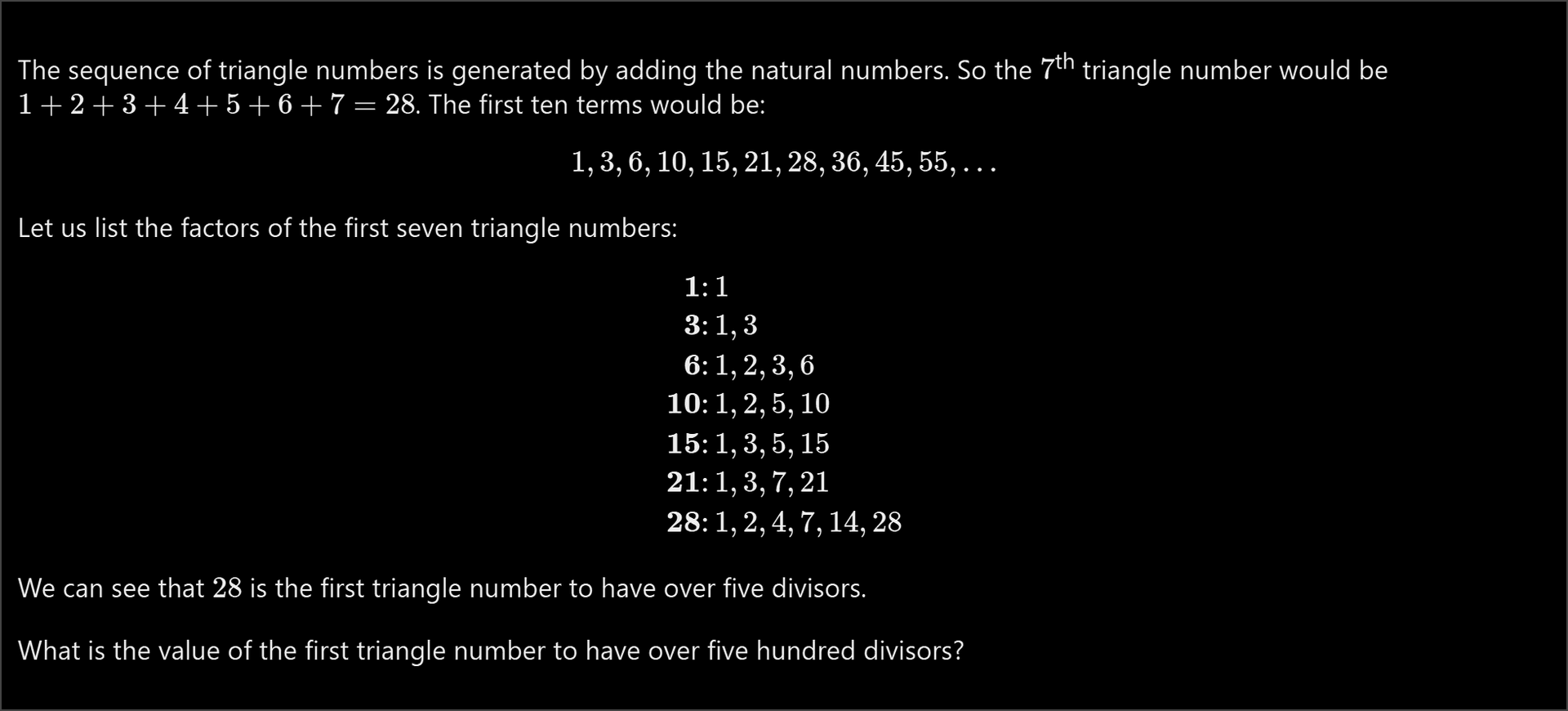 projecteuler p12 (dark)