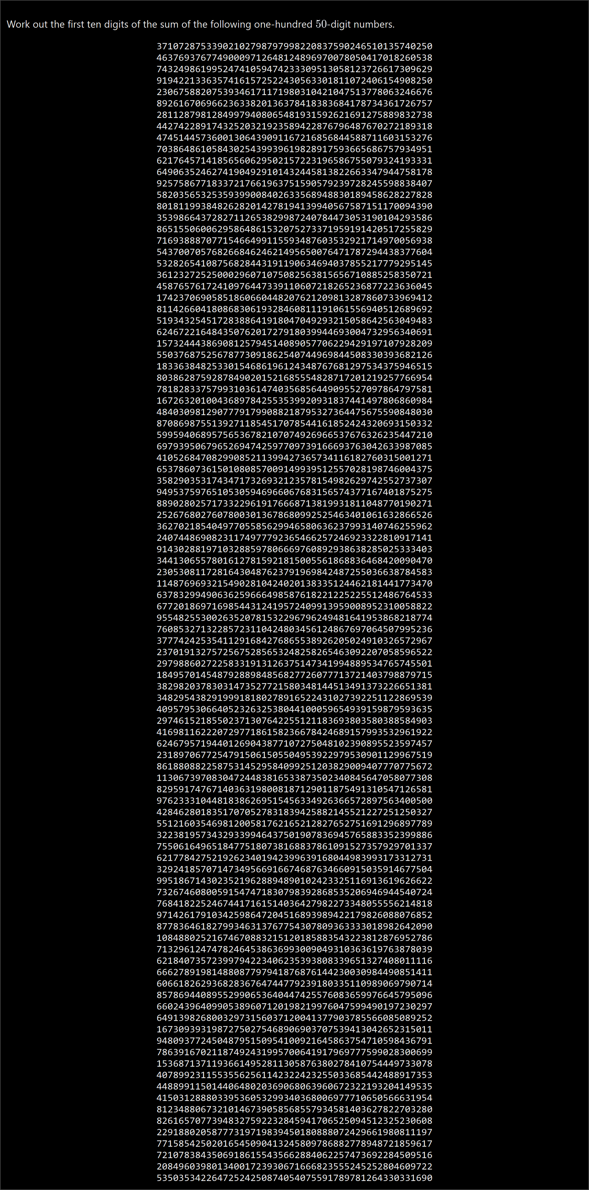 projecteuler p13 (dark)